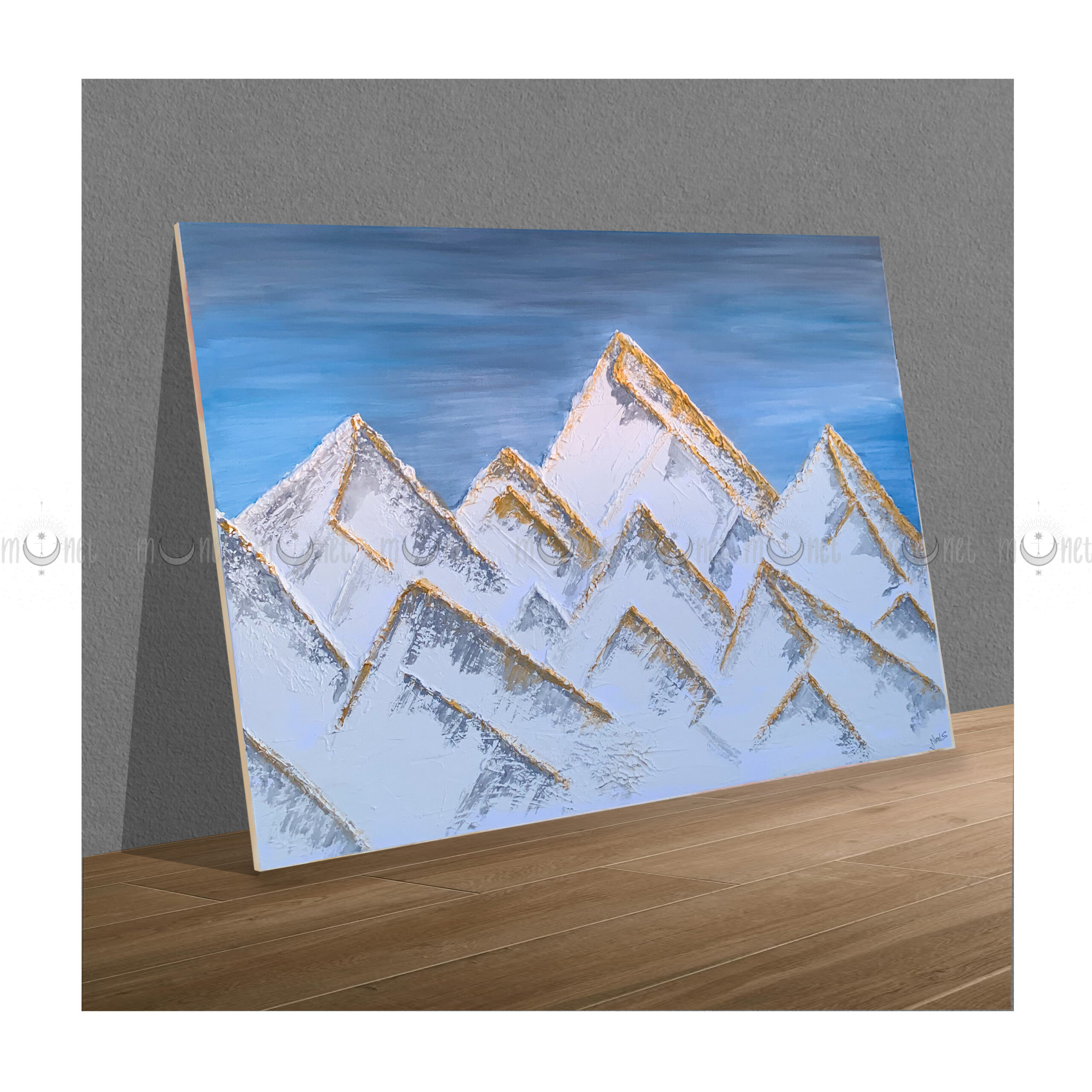 Pintura de montañas nevadas con textura